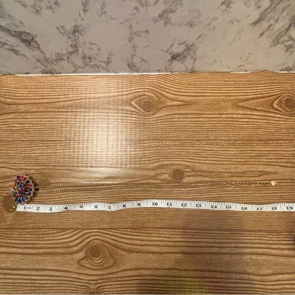 Betsy Johnson Peacock Crown Rhinestone Colorful Necklace Gold Tone - Picture 5 of 5